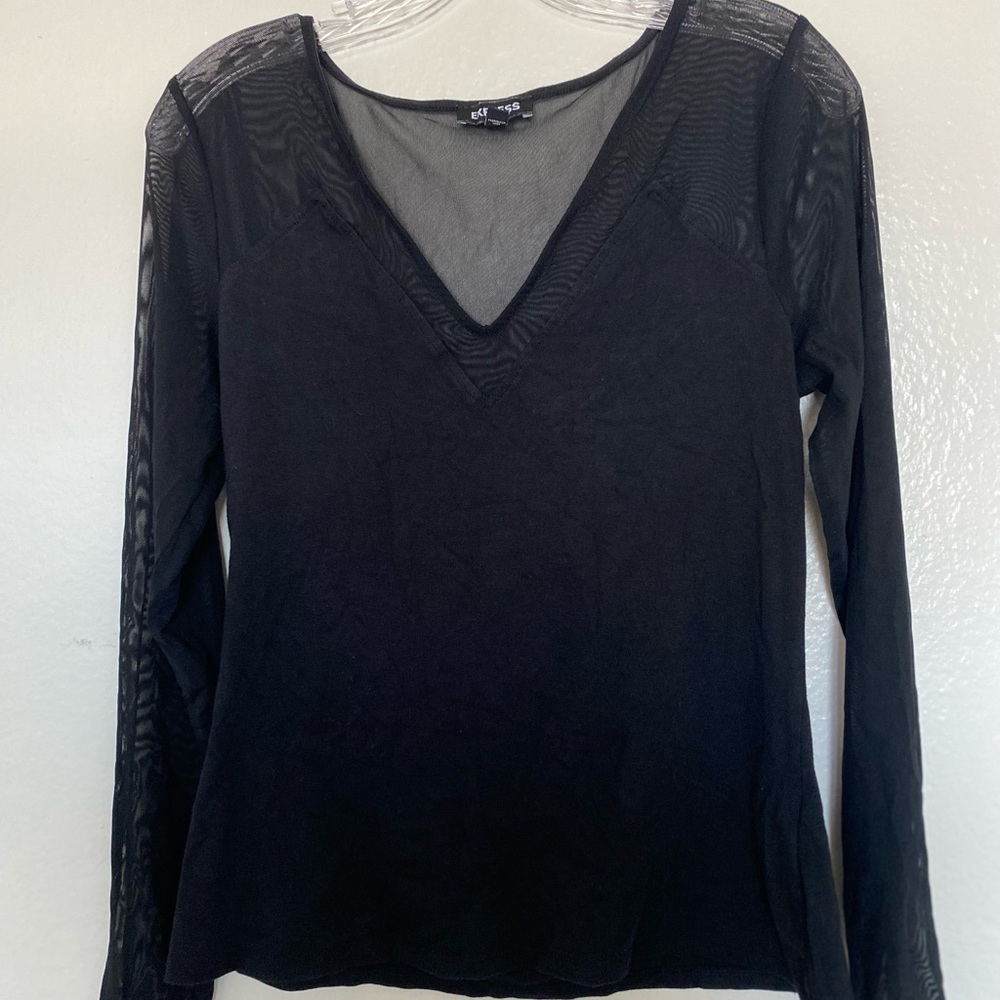 Black long sleeve fish net shirt